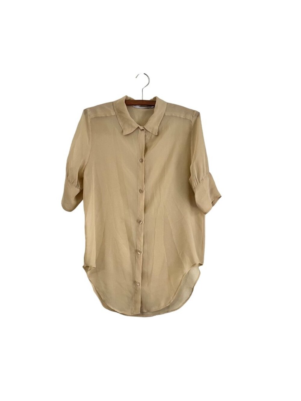 KAIN Label Womens Nude Beige Silk Sheer Half Sleeve Button Shirt Blouse Size PS